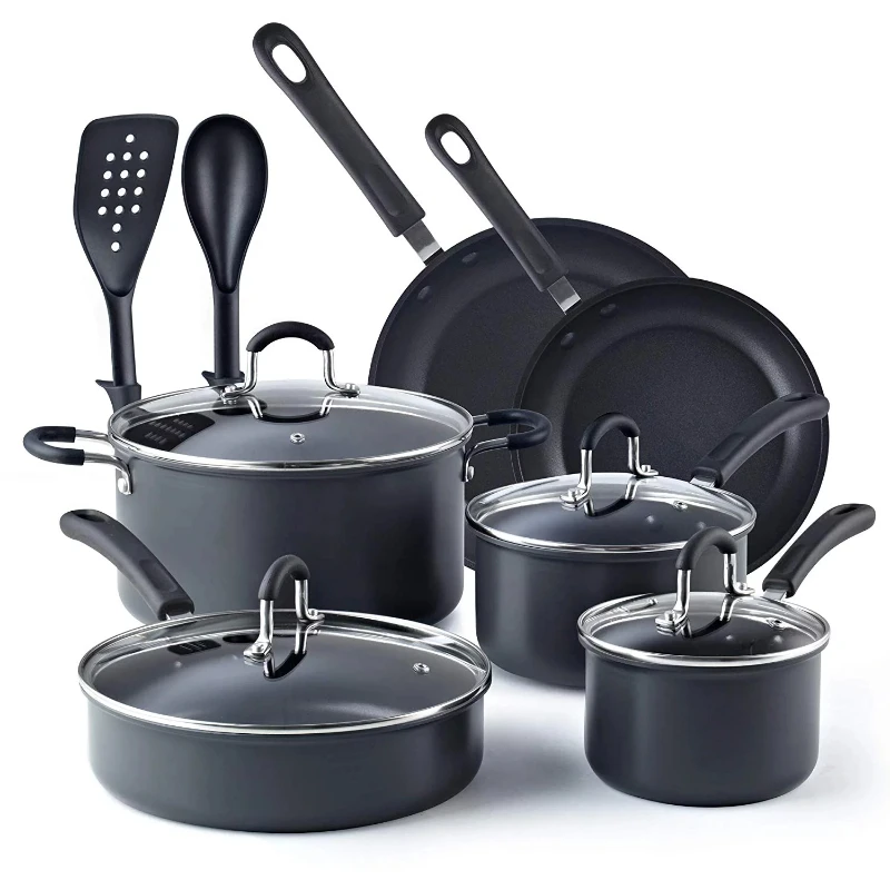 

12 Piece Nonstick Hard Anodized Cookware Set, Black