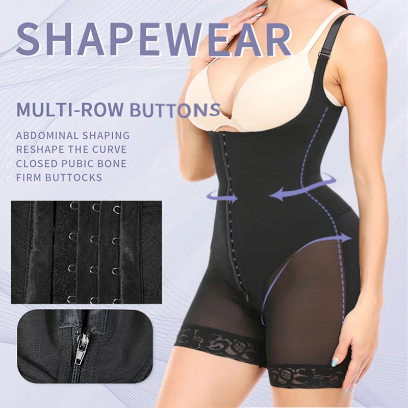 Women Body Shaping Bodysuit Slimming Underbust U Push Up Vest Tummy Control Hip Enhancer Shapewear Zipper Crotch Waist Trainer