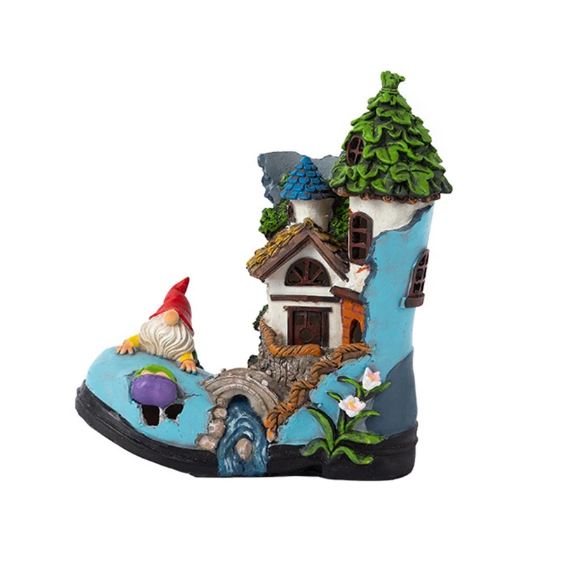 

Fairy House Boots Garden Tree House Resin Dwarf Statue Solar Lights Garden Lawn Ornaments