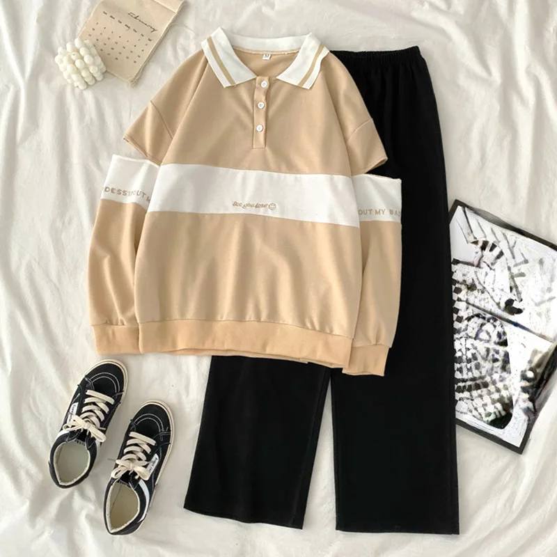 

preppy style 2PCS sets Clothes cartoon print Women Tracksuit Casual thin Sweatshirt Pants Two Piece Sets Lounge Wear Sport Suit