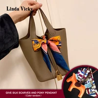 luxury vegetable basket women soft cowhide small handbag 2022new style silk scarves classic genuine leather composite bucket bag