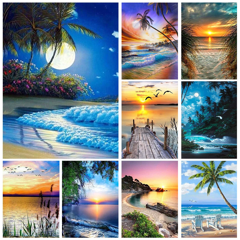 

Diamond Painting Seaside Art 5D Diy Diamond Embroidery Mosaic Sunset Full Square Round Drill Landscape Home Decoration Gift Ll26