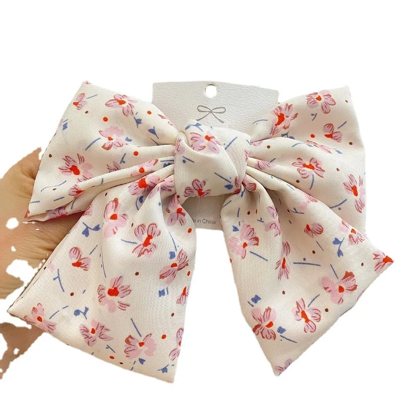 

Han Edition Cloth Wholesale Floral Temperament Big Bowknot Hairpin Head Spring Clip Hairpin Girls Hair Accessories AFS191