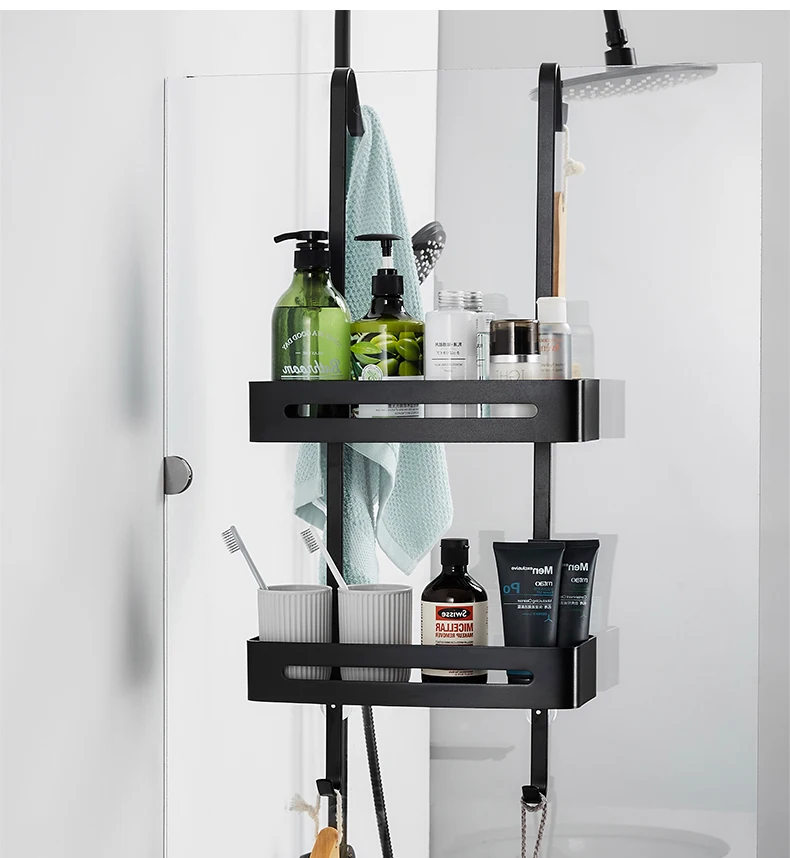 

Black Hanging Bath Shelves Bathroom Shelf Organizer Nail-free Shampoo Holder Storage Shelf Rack Bathroom Basket Holder