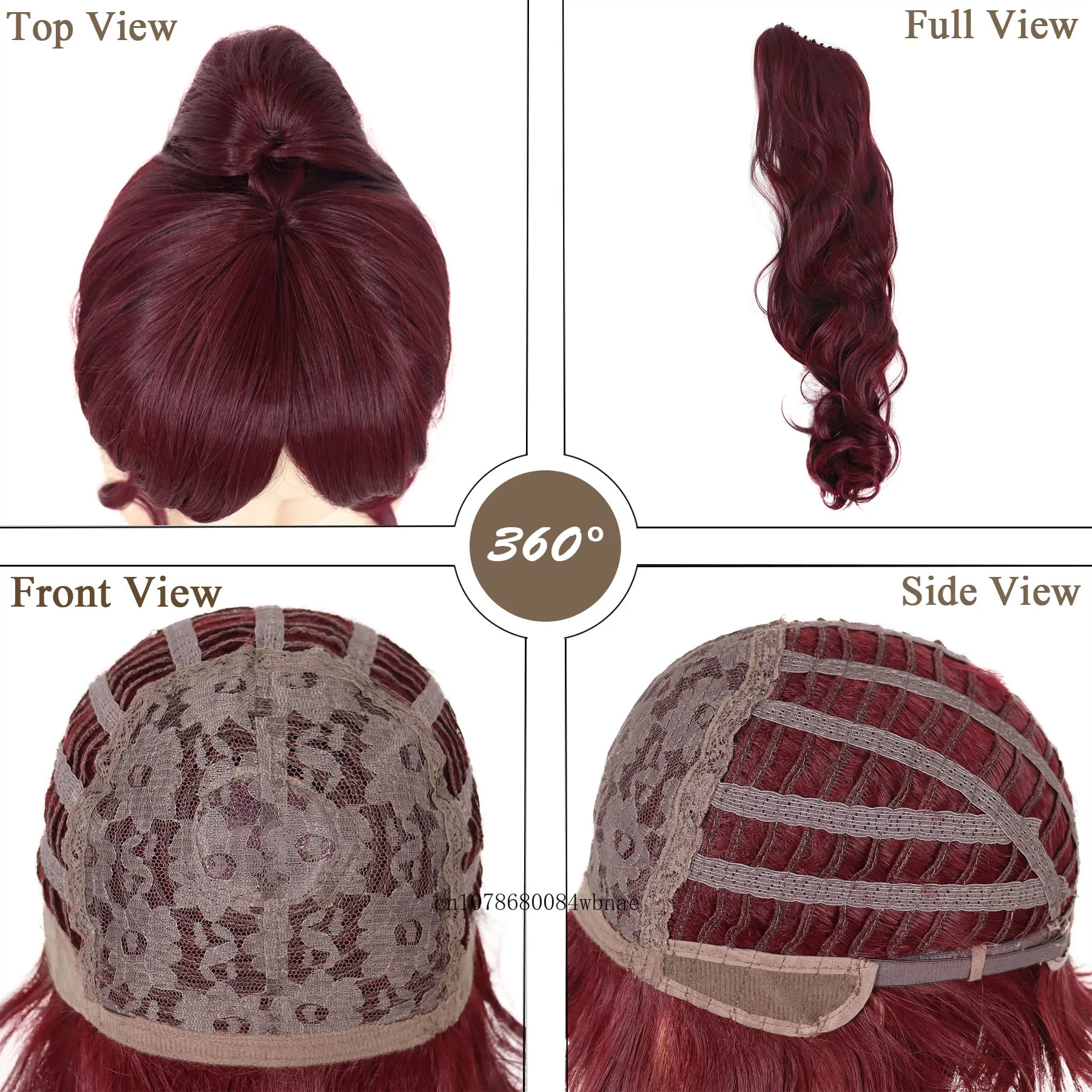 Violet Women Princess Wig Synthetic Hair Wine Red 27 Inch Long Wavy With Ponytail Daily Cosplay Party Halloween Costume Wigs