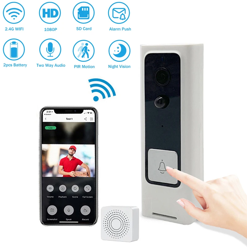 

1080P HD Video Doorbell WIFI Wireless Baby Monitor Smart Life Home Door Bell Phone PIR Motion Security Home Video Intercom