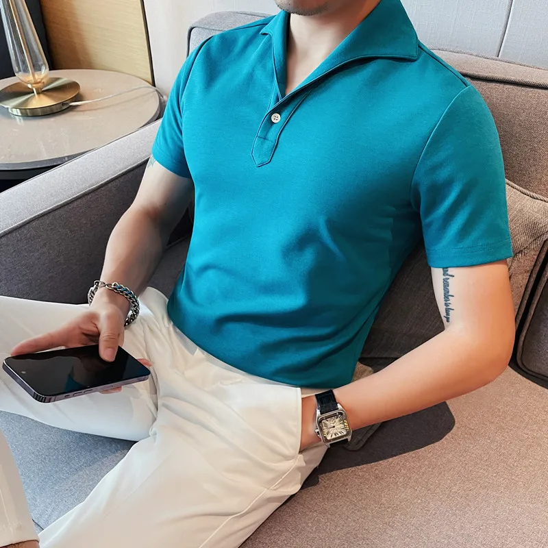 

Stylish V-neck Summer Solid Color Short-sleeved Casual Men's Polo Shirt Cotton Breathable Lapel Slim-fit Club T-shirt Size M-4XL