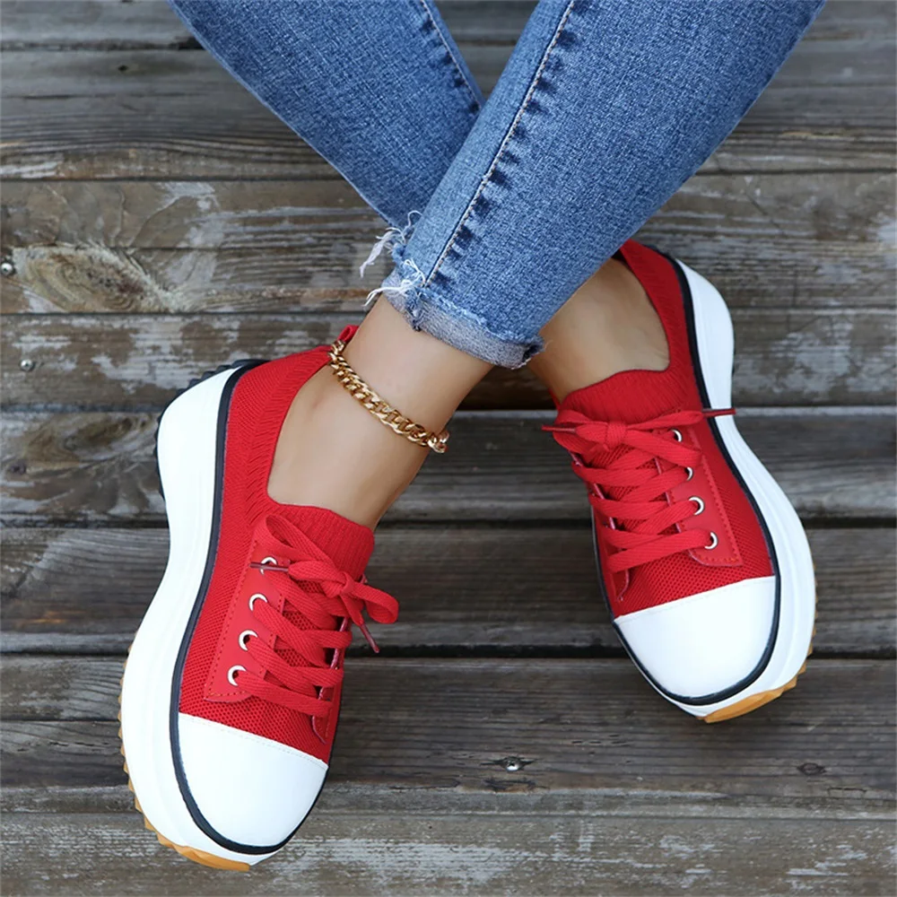 

Women's Sneakers 2022 Spring Stretch Fabric Ladies Lace Up Casual Shoes Large-Sized Running Walking Sport Flats Sneakers Women