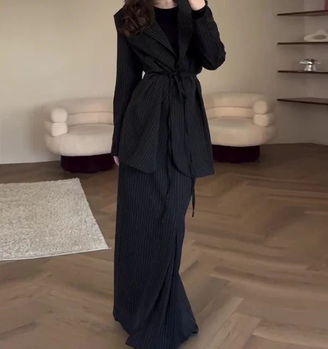 Французский женский элегантный комплект с длинными платьями однотонный костюм
