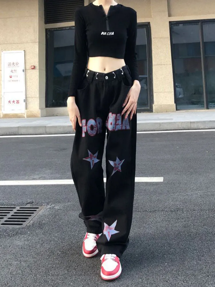 

Джинсы мужские/женские с вышивкой паутины, прямые повседневные брюки из денима, рваные свободные брюки в стиле Vibe, уличная одежда, лето 2022