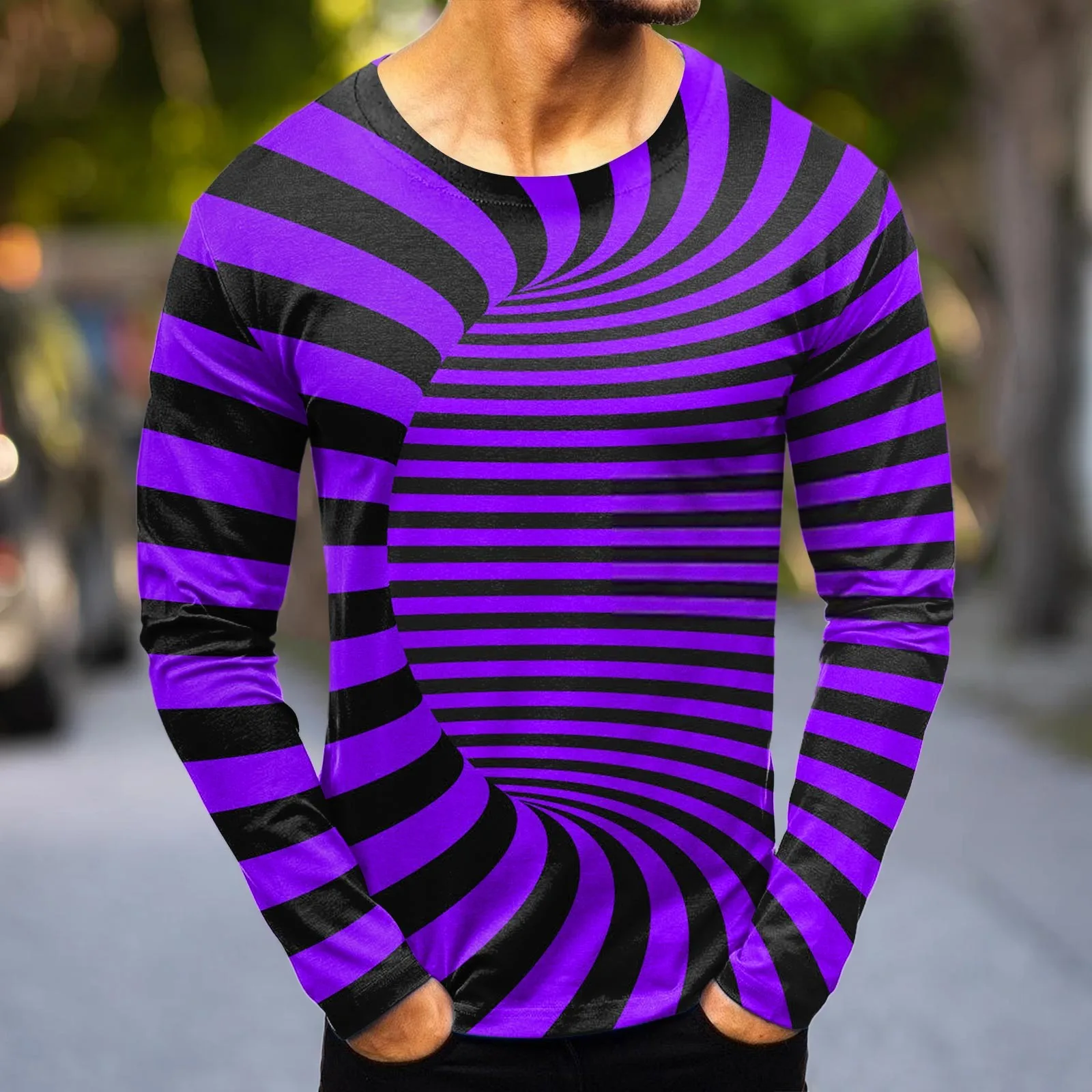 

Mens Foil Top Purple Mens Fashion Casual Sports Abstract Digital Printing Round Neck T Shirt Long Sleeve Gold Cotton Shirt Men