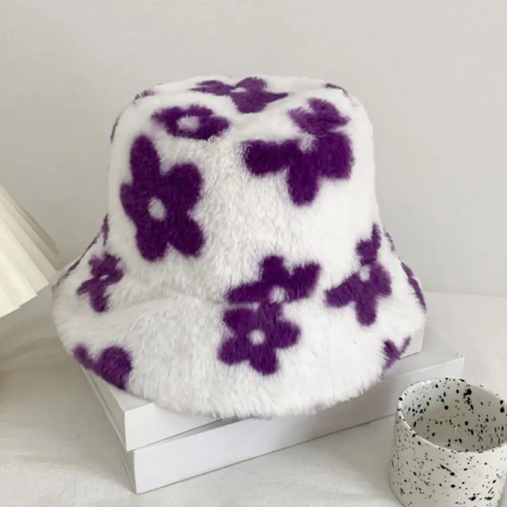 

Chic Adults Hat Washable Fisherman Hat Flower Pattern Windproof Winter Bucket Cap Ears Protection