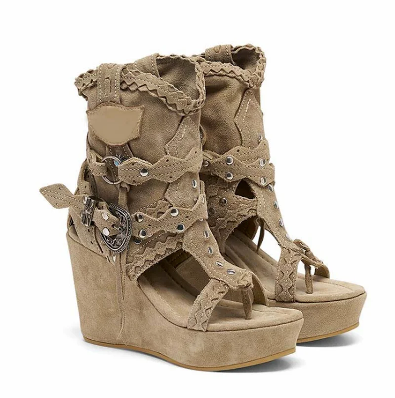 New Women Vintage Booties Woman Cut Out Sandals Ankle Boots Female PU Leather High Heels Shoes Mujer Sapato Feminino