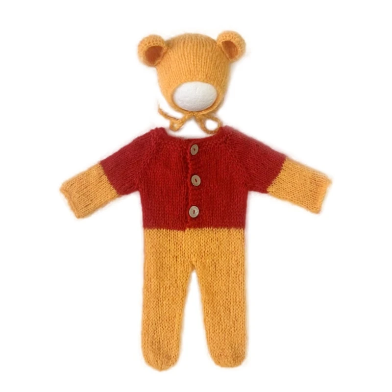 

Комплект костюма медведя из мохера для новорожденных девочек и мальчиков, реквизит для фотосъемки, комбинезон, шляпа