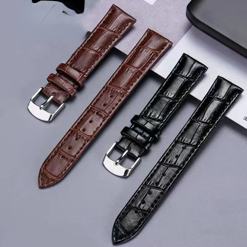 

Watch Black Coffee Brown Replacement Watchband Bracelet 12 14 16 18 20mm Bamboo Cow Leather Strap Pin Buckle Wrist Accessories