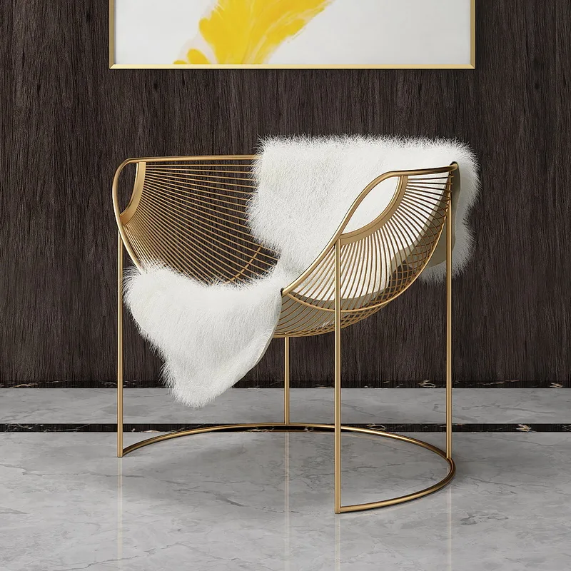 

Light Luxury Design Creative Single Chair and Cafe Dining Table Nordic Iron Art Golden Leisure Chair Living Room Furniture