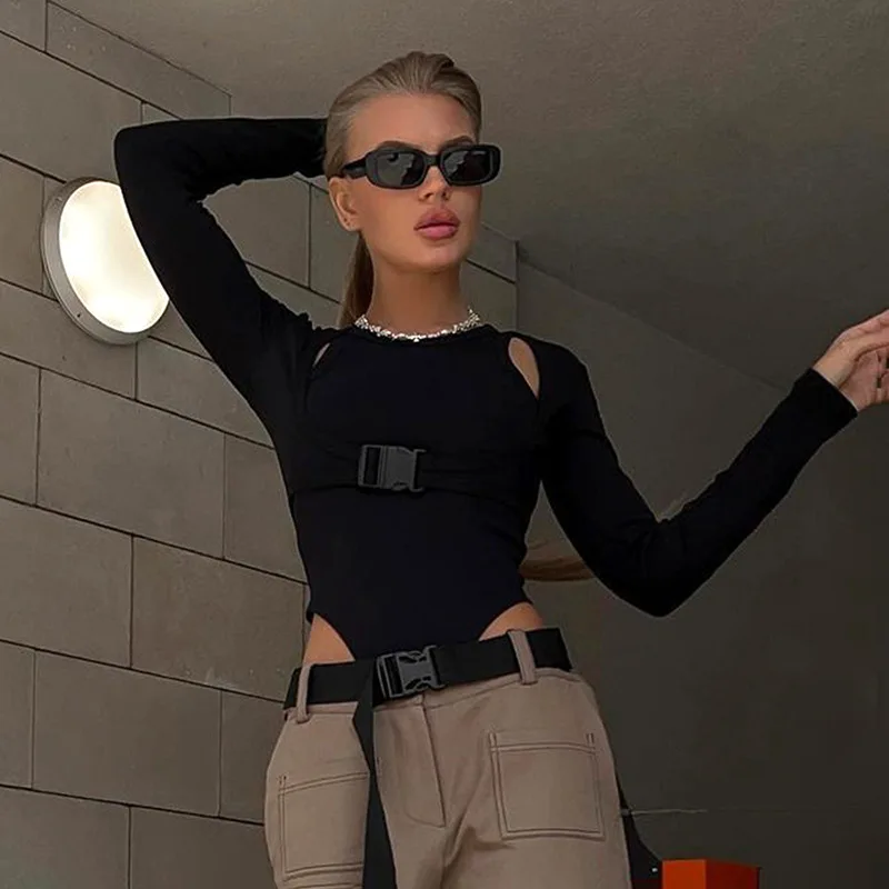 Осень 2024 новые полые школьные сумки с длинными рукавами и пряжкой ложные узкие