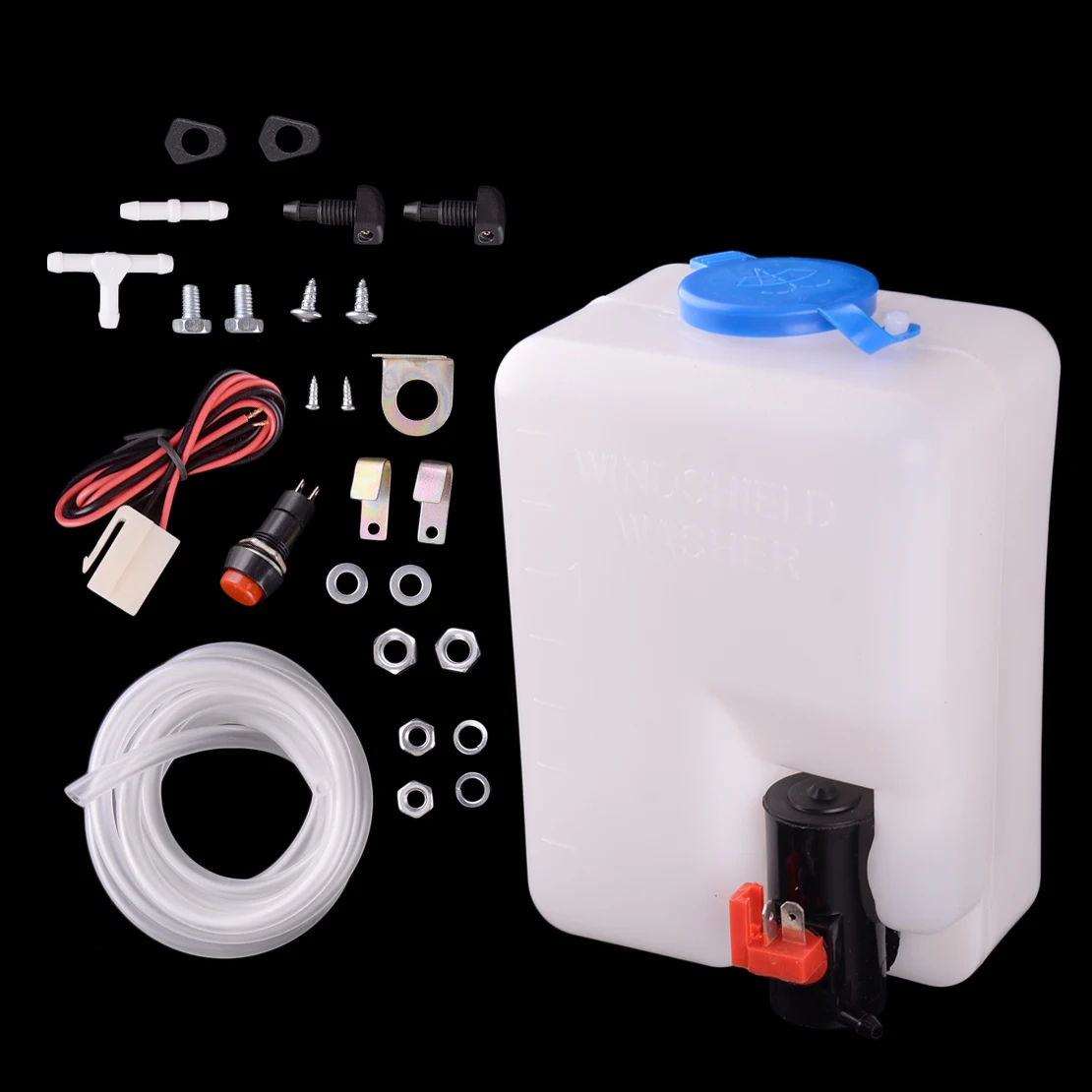 

12 В 1,8 л универсальный автомобильный внедорожник омыватель лобового стекла резервуар насос бутылка шланг набор форсунок