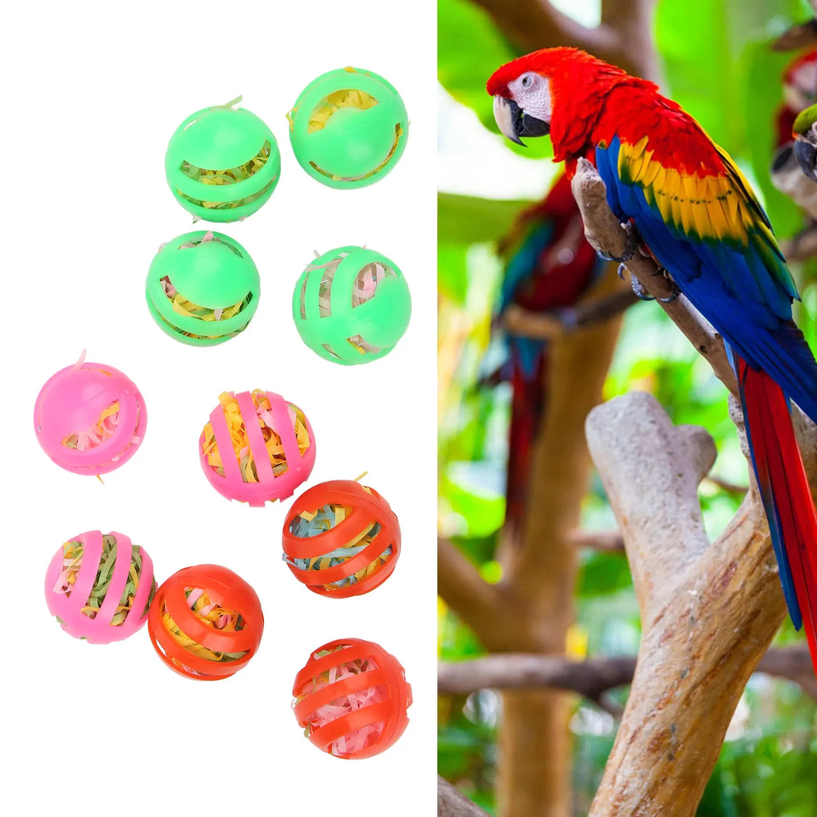 

10pcs Bird Ball Toy Colorful Hollow Stuffed Parrots Foraging Balls With Bell For Budgie Cockatiel
