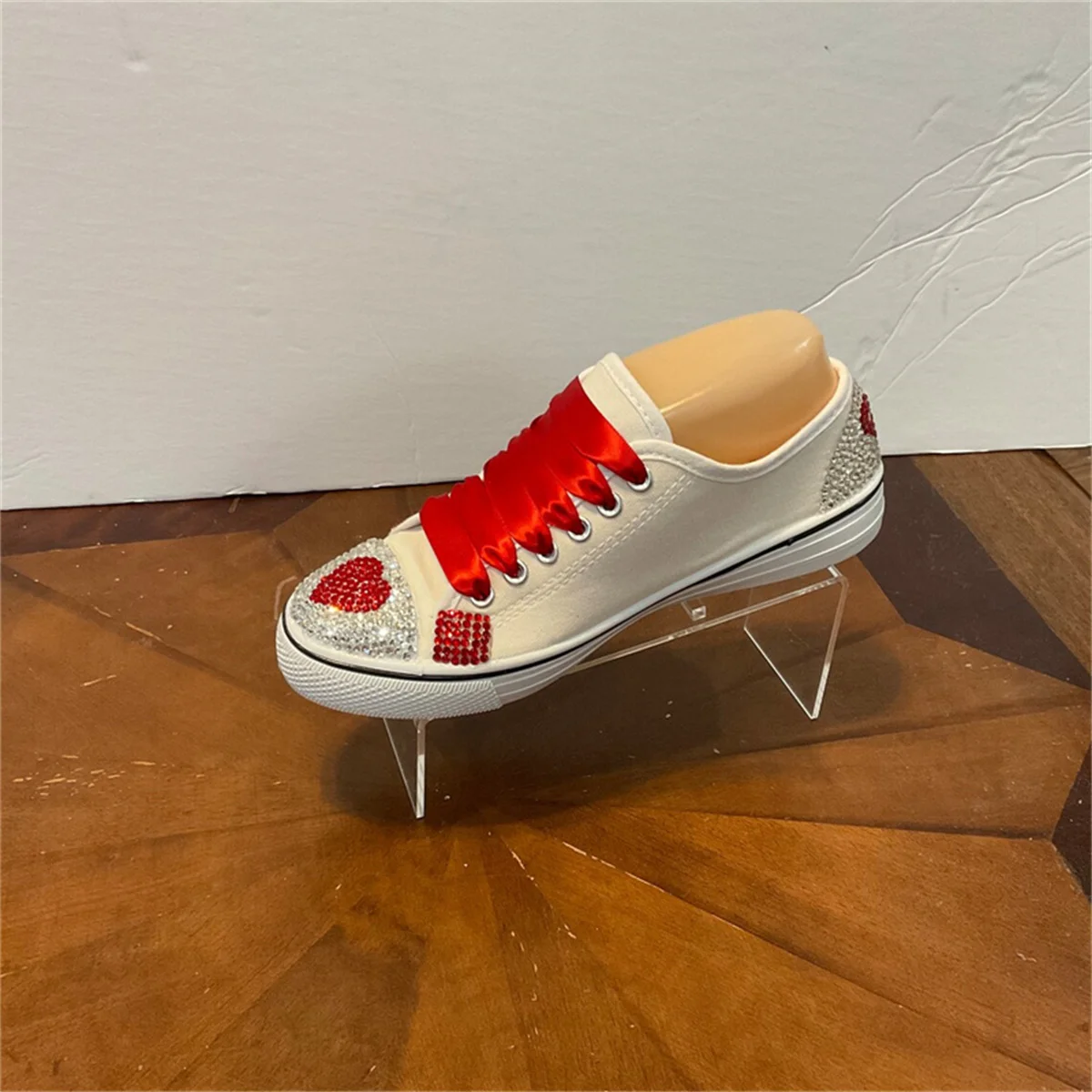 

Lace lace-up classic handmade custom canvas shoes low top rhinestone casual sneakers men and women plus size 35-46