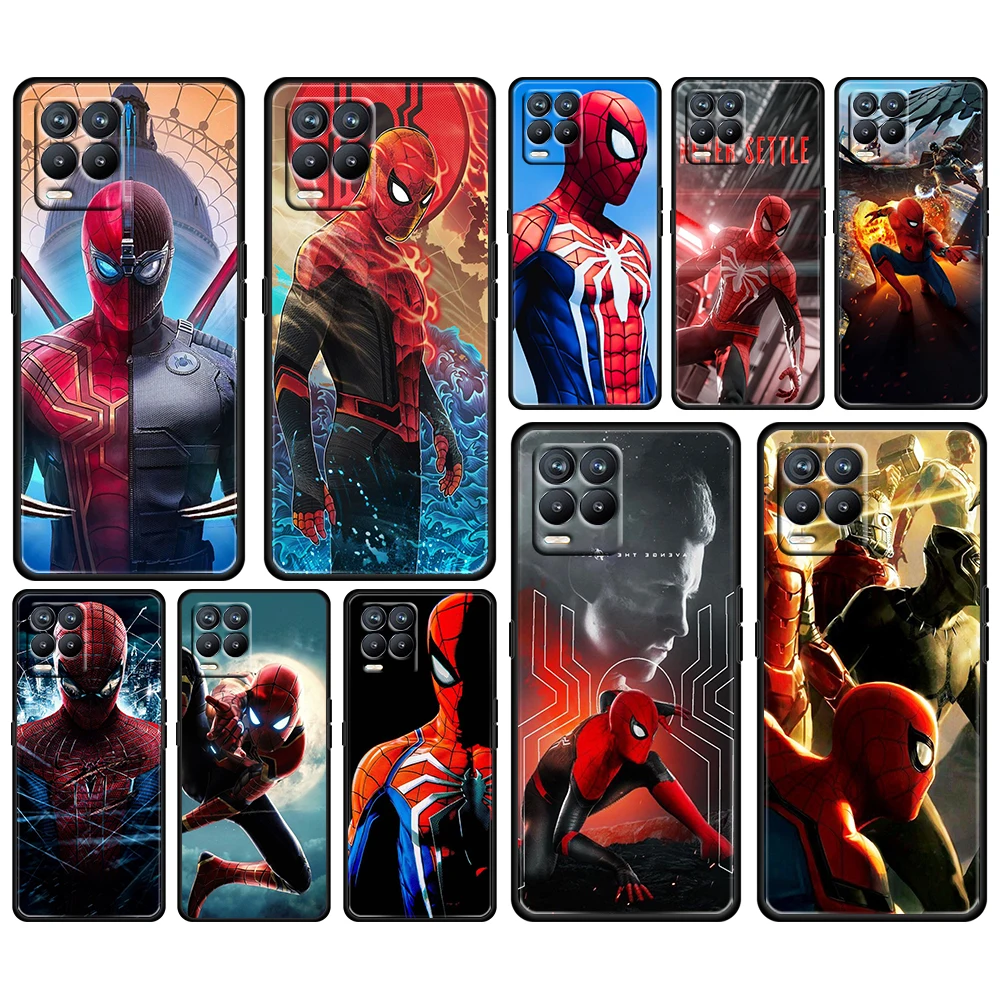

Marvel Spiderman Avengers Black Phone Case For OPPO Find X5 X3 F21 Neo Lite A96 A57 A74 A76 A72 A55 A54S A53 A53S Soft Cover