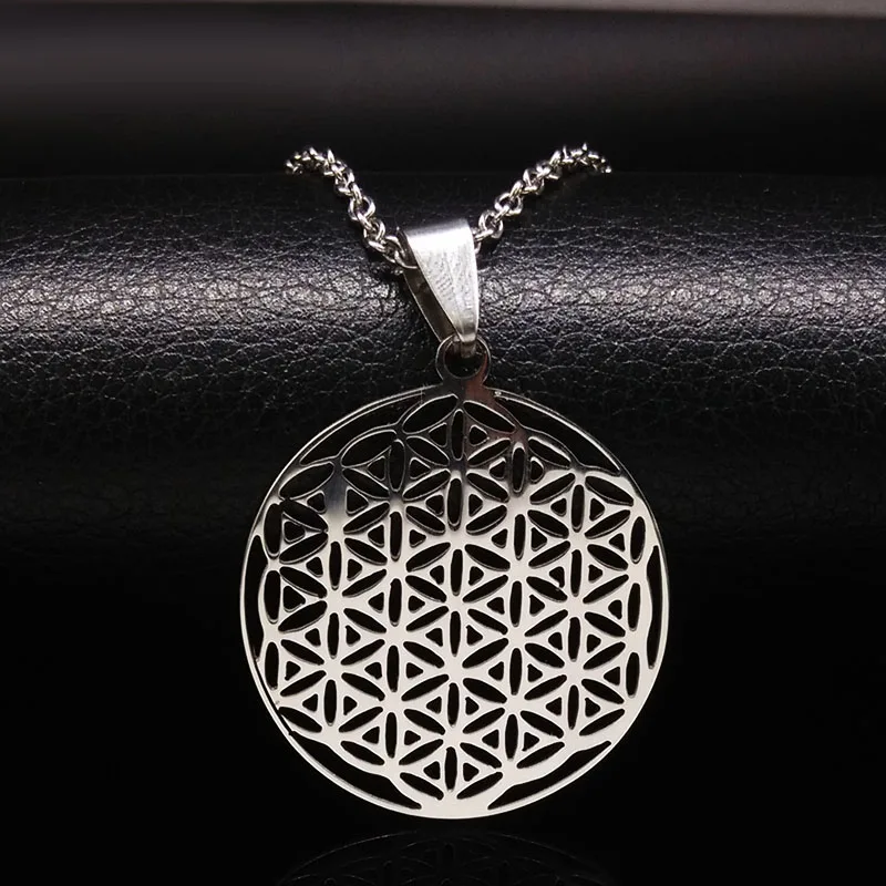 

Hollow Flower of Life Chain Necklace Silver Color Boho Stainless Steel Statement Necklace Women Ethnic Jewelry Joyas N611232S07