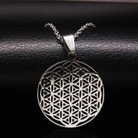 hollow flower of life chain necklace silver color boho stainless steel statement necklace women ethnic jewelry joyas n611232s07