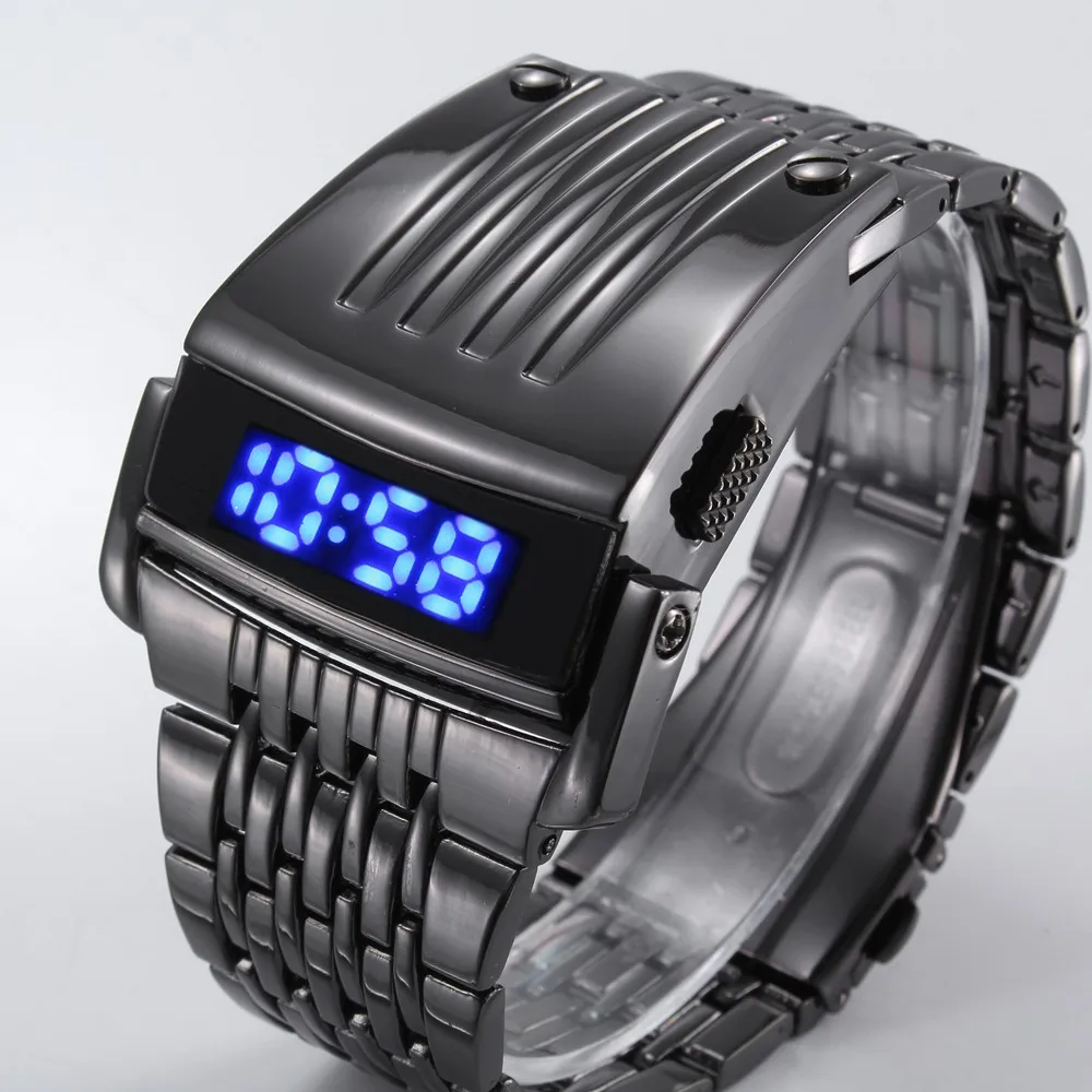 

Fashion Luxury Iron Man watches Conception Blue Red LED Mens Stainless Steel Wrist Watch Relogio Masculino Gold Black Silver