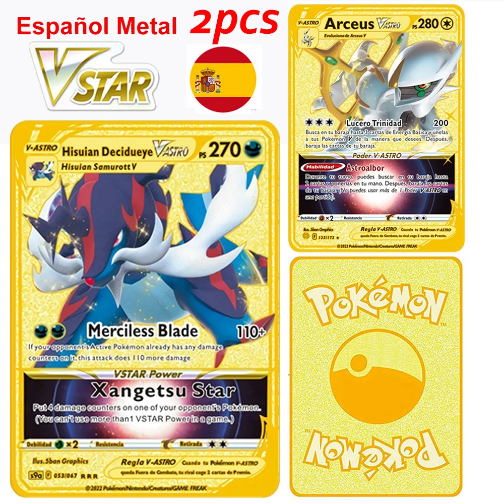 

2PCS Spanish Pokemon Metal Cards Charizard Pikachu Collection Gold Cards Vstar VMAX Original Game Collection Gifts For Children