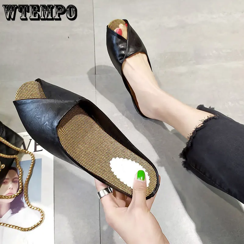 WTEMPO Womens Chic Slippers Dress Sandals Girl Pointed Toe Shoes Ladies Flat Heel Leopard Non Slip Slides Wholesale Dropshipping