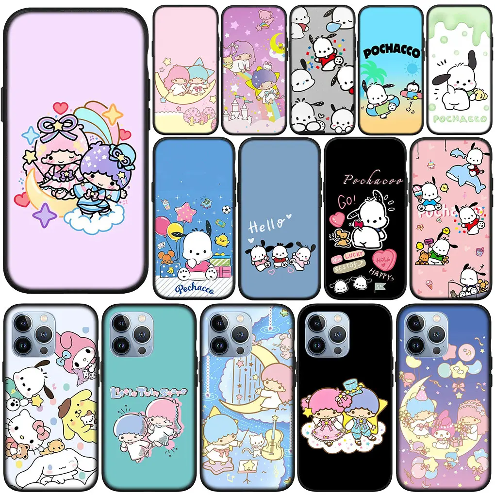 Чехол Pochacco Little Twin Star Cover для телефона Apple iPhone 15 14 Plus 13 12 Mini Pro Max XR + 13Pro 14+ 15+ Funda Soft Casing
