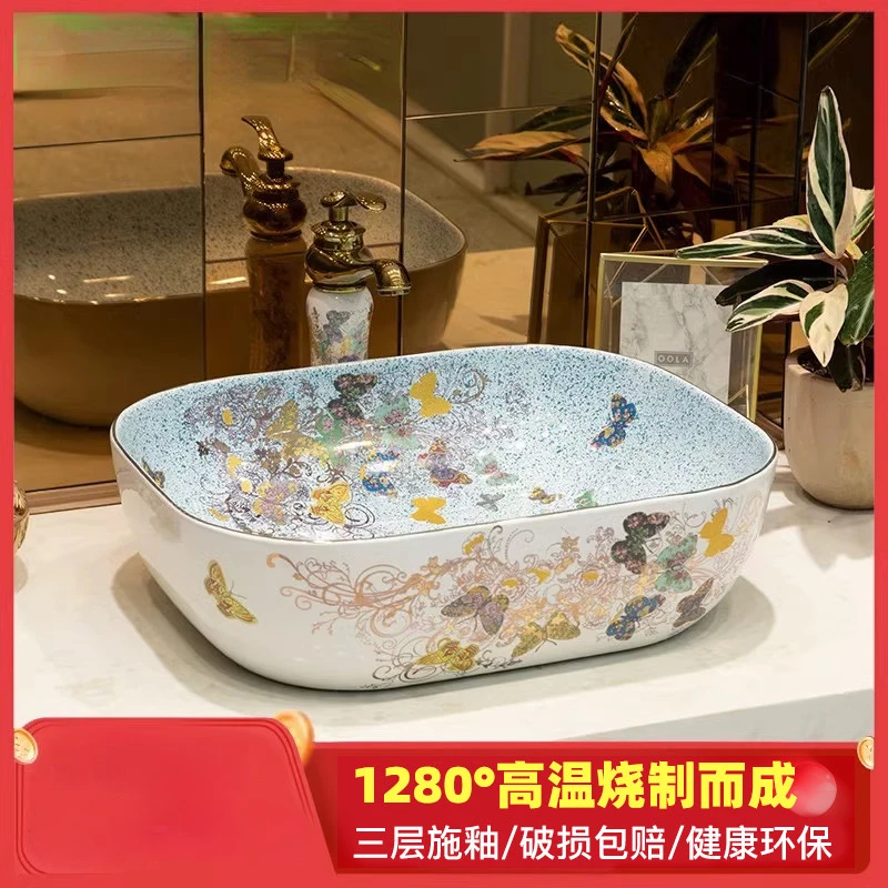 

Art Ceramic Table Basin European Style Washbasin Butterfly Dancing Bathroom Outdoor Wash Basin the Flowerpot on the Balcony