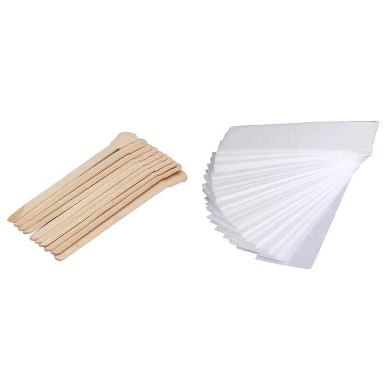 

100X Leg Hair Removal Wax Strip Paper Depilatory White & 10Pcs Wooden Waxing Wax Spatula Tongue Disposable Bamboo Sticks