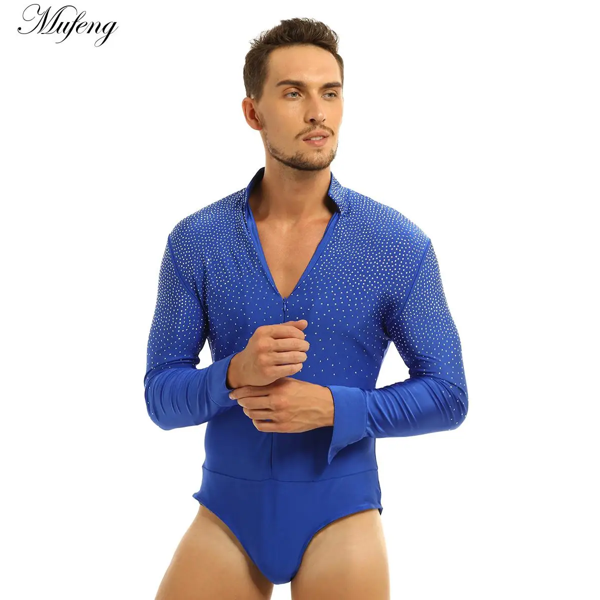 Профессиональная мужская рубашка для латинских танцев со стразами и глубоким