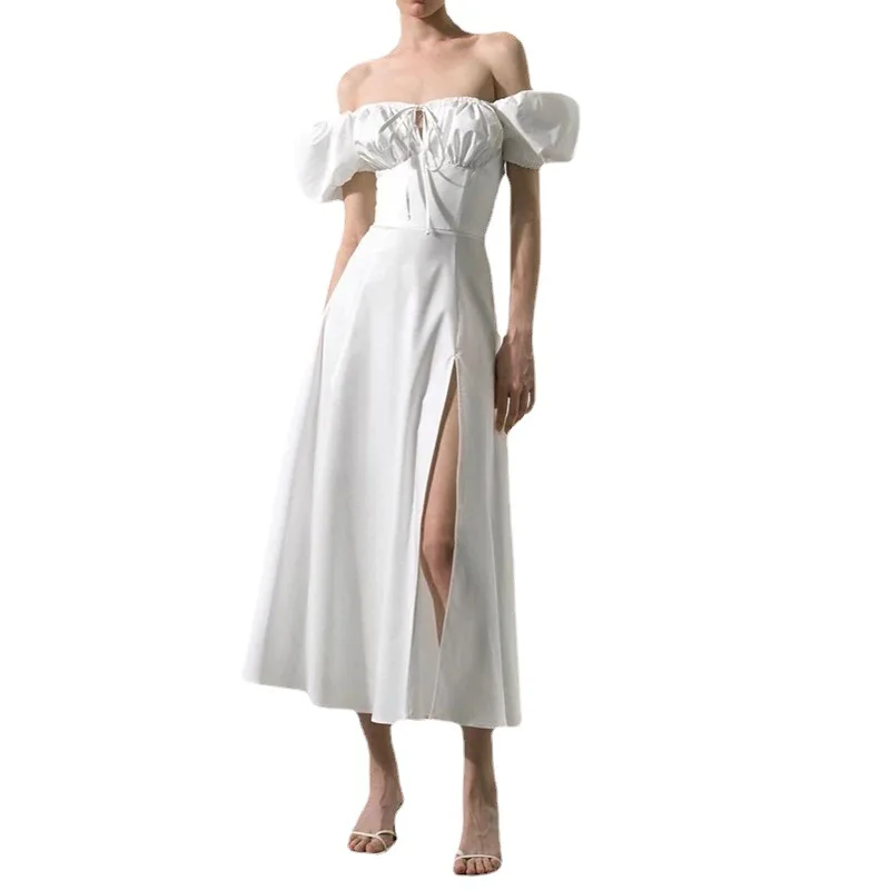 Летнее французское длинное платье женское сексуальное пляжное с открытой спиной