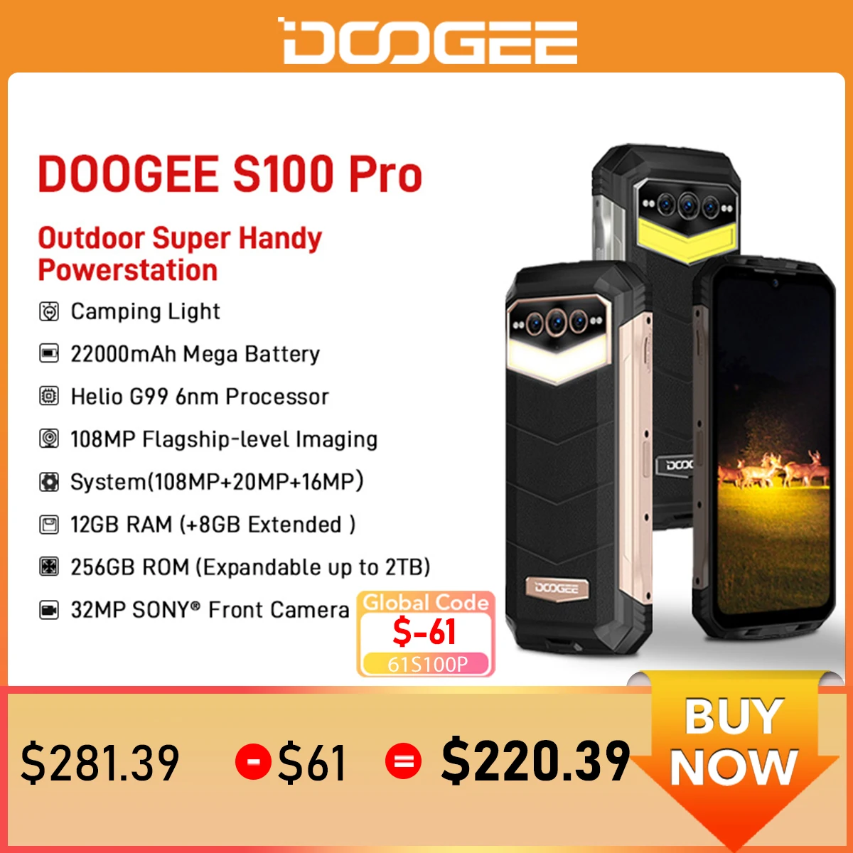 World Premiere DOOGEE S100 Pro Rugged Phone 12GB+256GB 6.58