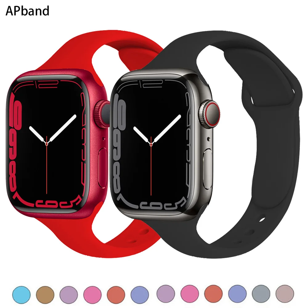 Тонкий ремешок для Apple watch band 40 мм 44 45 41 38 42 мягкий силиконовый браслет наручных