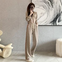 2022 spring and autumn womens sweet temperament commuter lazy letter print turtleneck short long sleeved jacket two piece set