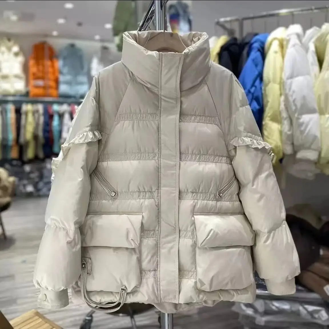 New Autumn Winter Women White Duck Down Jacket Female Thick Zipper Warm Feather Long Down Coat Good Quality Ladies Pockets M19