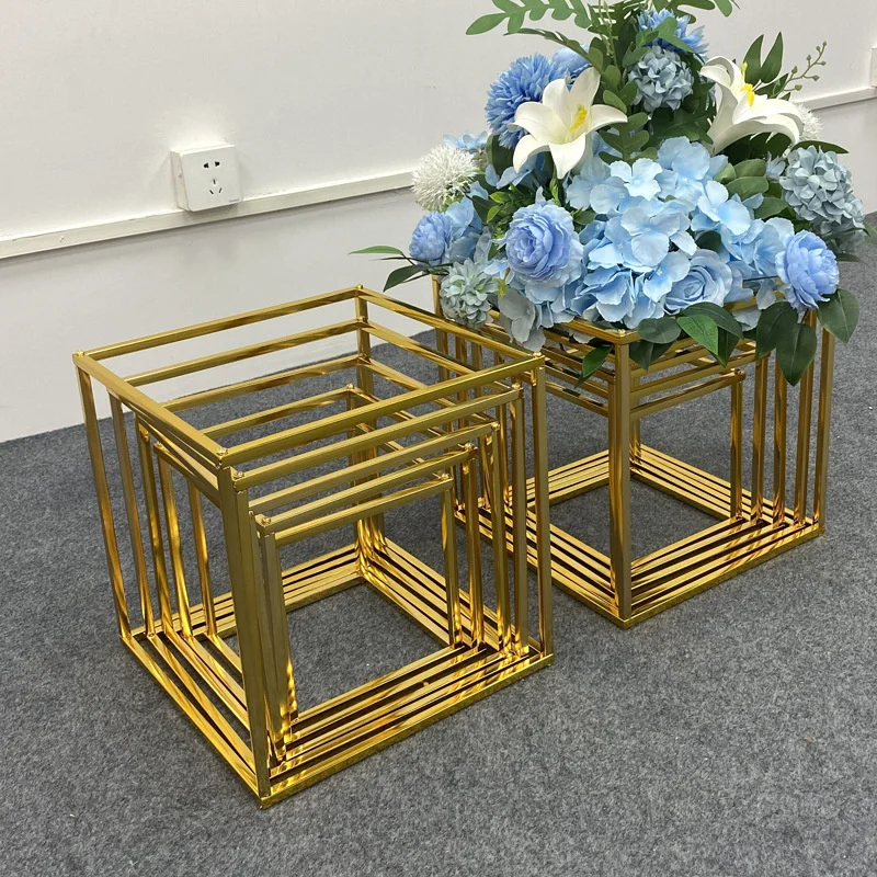 

5pcs/set Wedding Square Road Lead Gold-Plated Wedding Arch Backdrop Metal Flower Vase Column Stand Event Party Decoration Prop