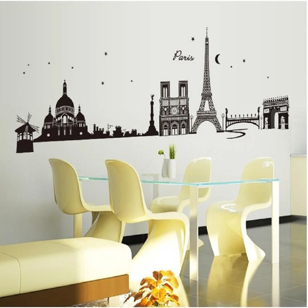 

Фон с изображением Эйфелевой башни для гостиной и спальни украшает экологически чистые настенные наклейки пятого поколения