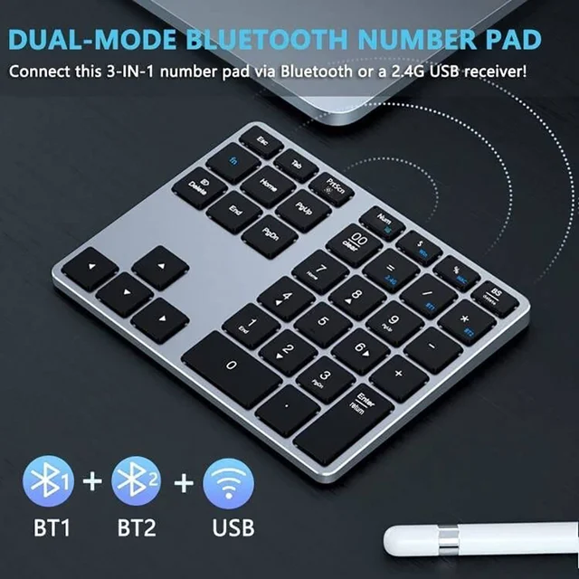 Wireless Number Pad Rechargeable Bluetooth Numeric Keyboard For Mac Windows 35-Keys Aluminum Numpad Keypad For Accountants 4