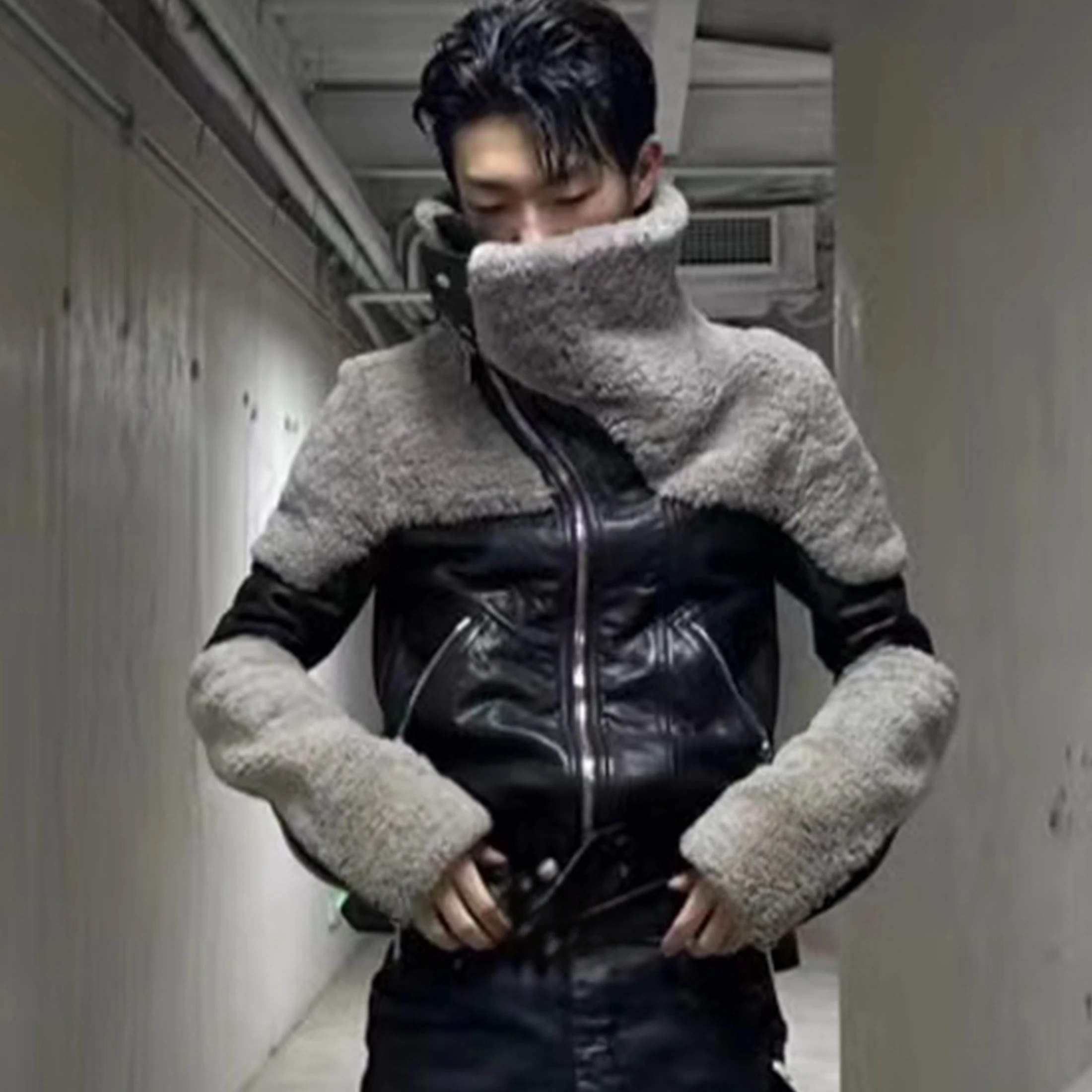 NIGO Мужская и женская кожаная куртка с лоскутным воротником модная уличная крутая