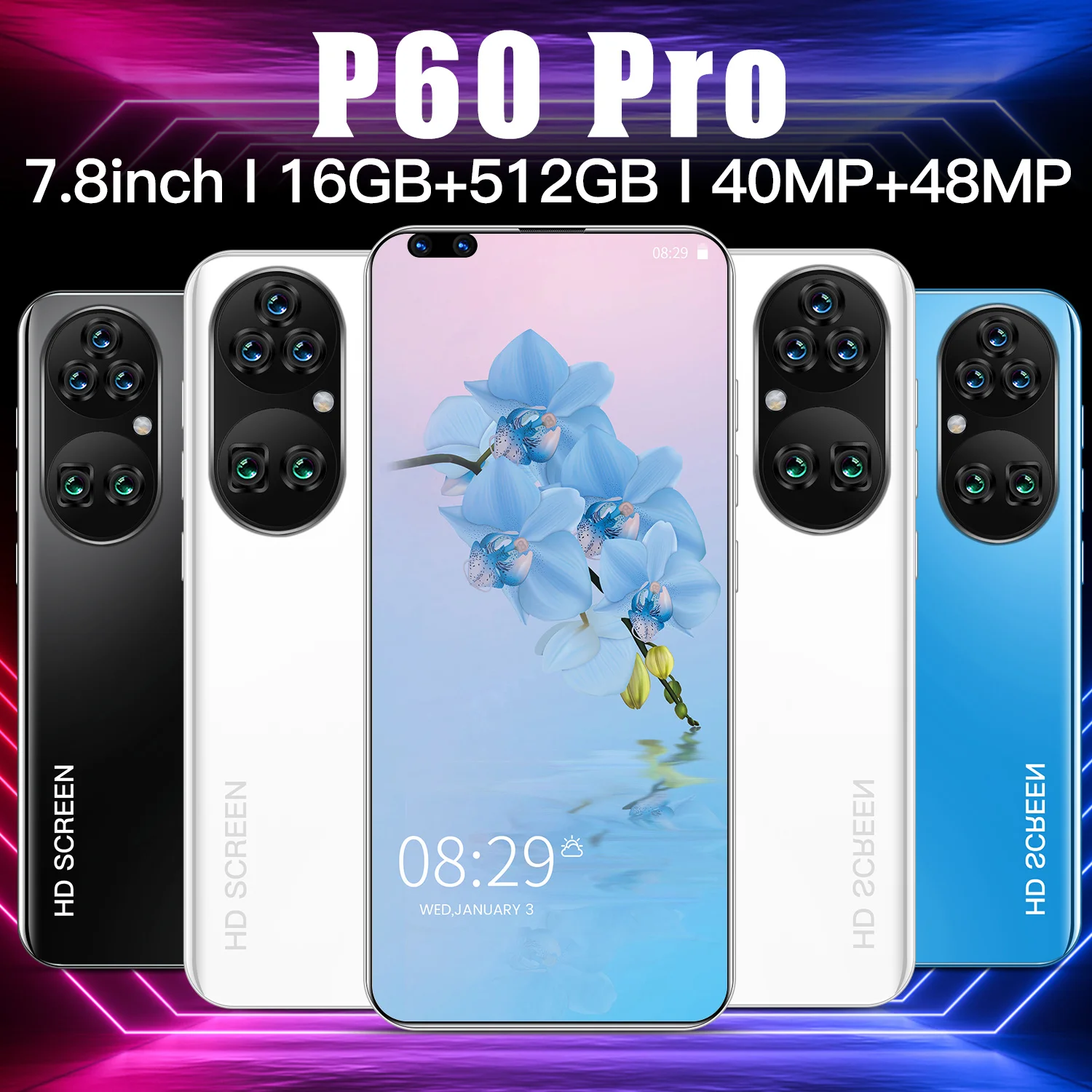 Смартфон P60 Pro 7 8 дюйма Android 11 16 + 512 ГБ 5 камер 5600 мА · ч |