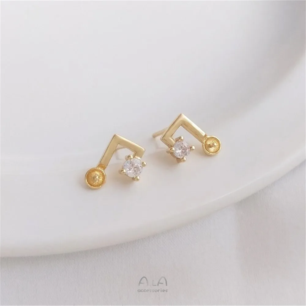 

925 silver pin 14K gold cover with zirconium note bead holder earrings Handmade DIY sticky crystal pearl ear accessories