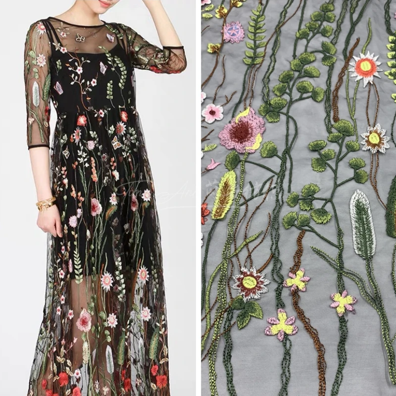 3/5/10yard Aquatic Plants Flower Mesh Embroidered Tulle Lace Fabric for Sewing Dress Bridal Wedding Party Cloth By the Yard - купить по