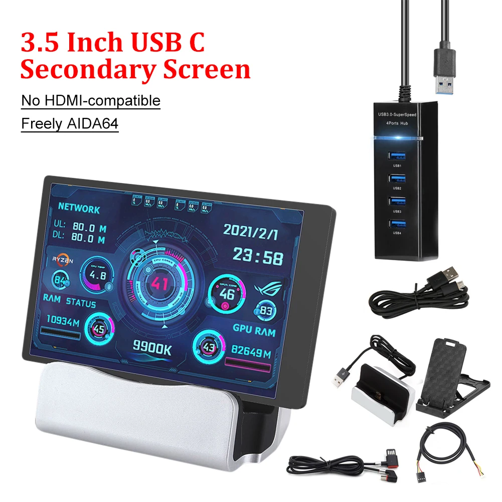 

UYANGG Computer Monitor 3.5 Inch IPS LCD Monitor Display Light USB Display Sub-Screen For PC Windows LINUX Raspberry Pi AIDA64