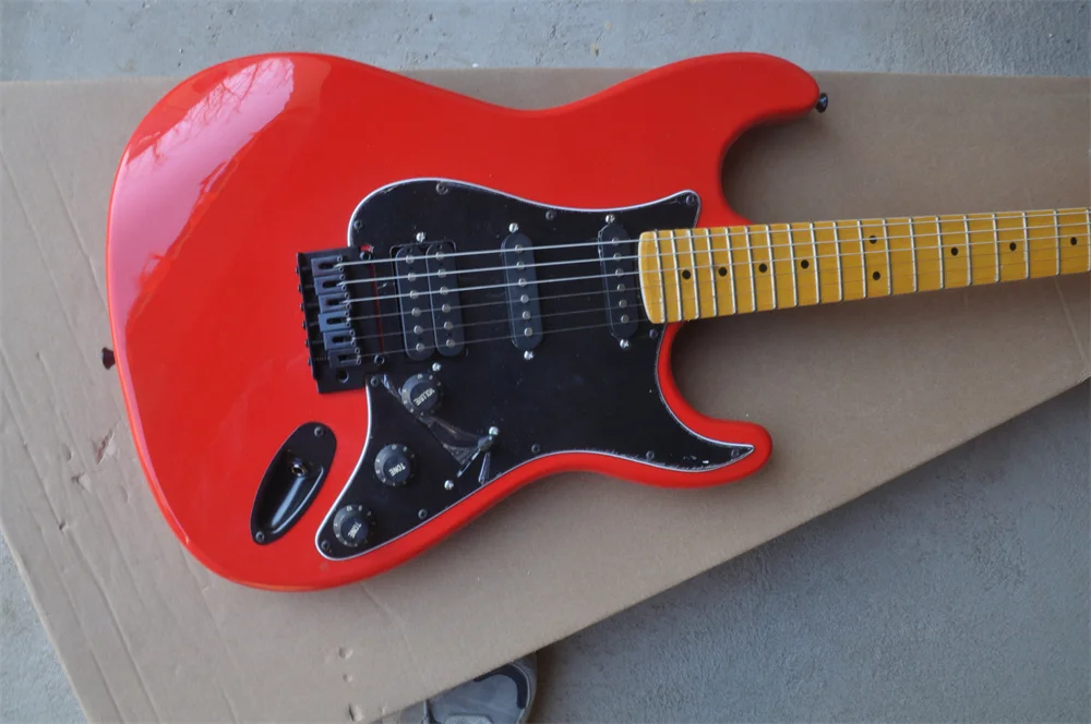 

Китайская гитарная фабрика strat, красная фотография строчки, желтая Кленовая горловина, черная фурнитура, реальные фотографии, фотография ст...