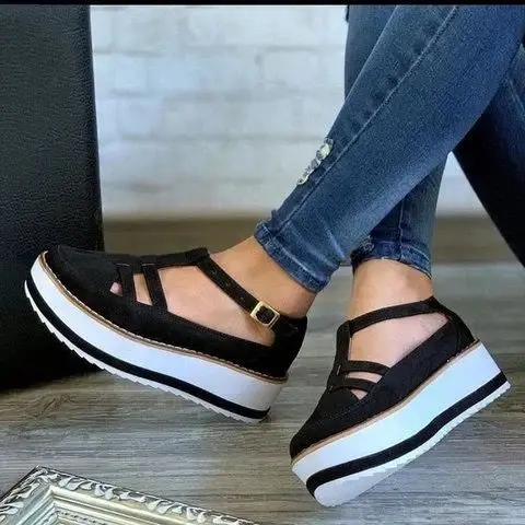 2023 Summer Thick-soled Women Sandals Personality Hollow Buckle Strap Designer High Heels Casual and Comfortable Women's Sandals
