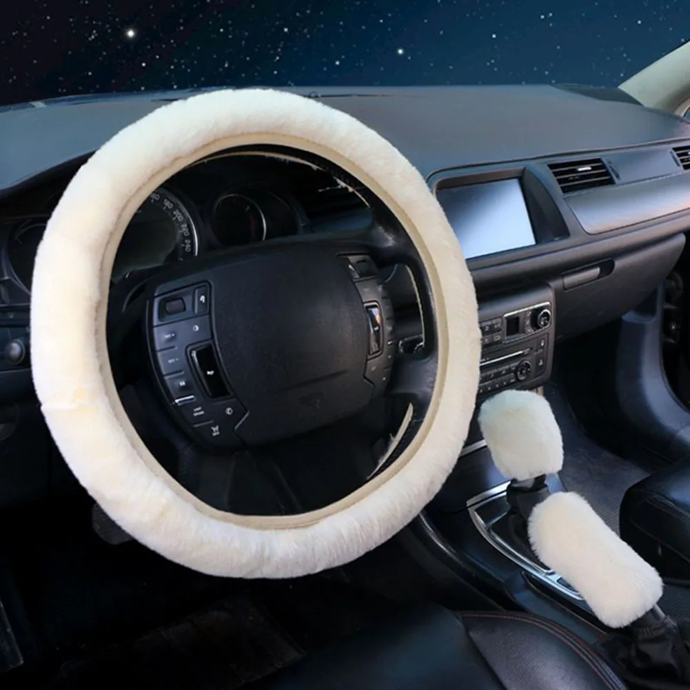 

3Pcs/set Fur Fluffy Thick Auto Car Steering Wheel Plush Cover Soft Wool Winter For Automobile Steering Wheel Accessories